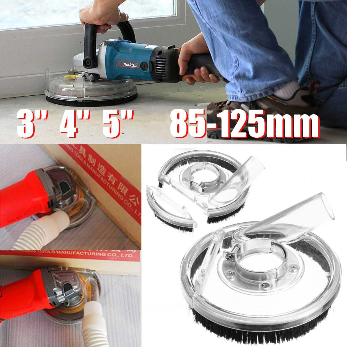  Dust Shroud Kit Dry Grinding Cover Tool For Angle Hand Grinder Clear 80-125mm Power Tool Accessorie