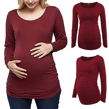 

vetement femme Women Maternity pregnant tops and blouse Motherho Maternity Tops Flattering Side Ruching Pregnancy T-Shirt Blouse