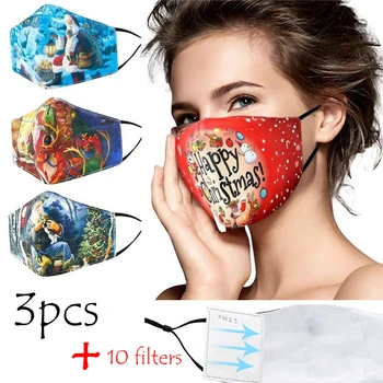 

3 Pcs Christmas Mask With PM2.5 Filter Santa Claus 3D Design Print Adults Kids Face Mask Merry Decorations Gifts Happy New Year