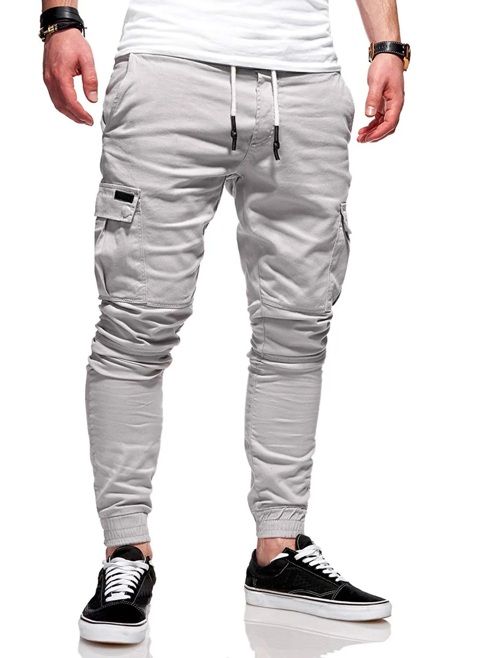Весенние мужские брюки карго, повседневные спортивные штаны на завязках, мужские брендовые длинные брюки, армейские штаны для бега, Мужские штаны, новинка - Цвет: MY011 Light Grey
