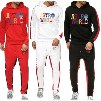 

Fashionable hoodie suit male ASTROWORLD letter printing brand design men's stitching sportswear hooded sweater two-piece suit