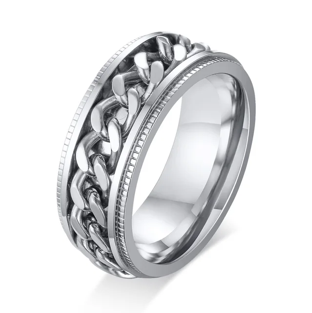 男性と女性のための8mmステンレス鋼スピナーリング キューバチェーン 抗ストレスジュエリー 結婚式 パーティーギフト 指輪 Aliexpress メンズキューバチェーンスピナーリング8mmステンレススチールウェディングバンドシルバーカラーリリーフ心配リングメンズジュエリー