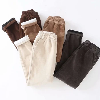 

Elastic Waist Plus Size Pants Thick Winter Warm Pants Women High Waist Pants For Women Autumn Corduroy Pants Women Jogger Pants