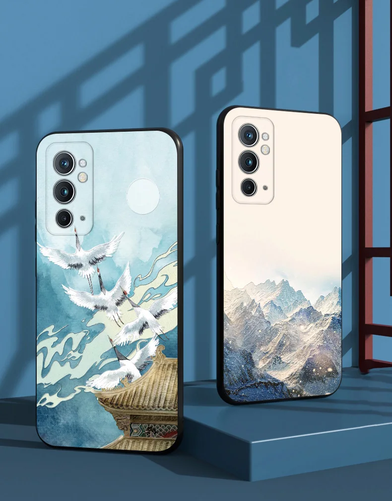 

Рельефный Винтажный чехол в китайском и японском стиле для oneplus 9RT, чехол с журавлем Снежной Горы
