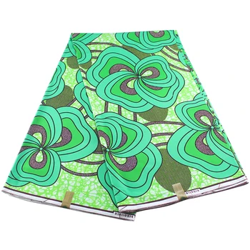 

2019 Most popular Green color Roll flower african ankara veritable wax dutch prints fabric 100% cotton 6 yards