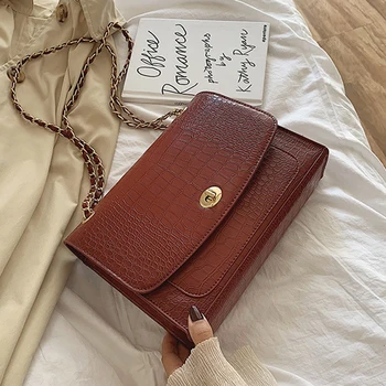 

Retro Stone Pattern Shoulder Bags For Women Luxury Pu Leather Chain Women Crossbody Bag Solid Color Lady Commute Messenger Bags