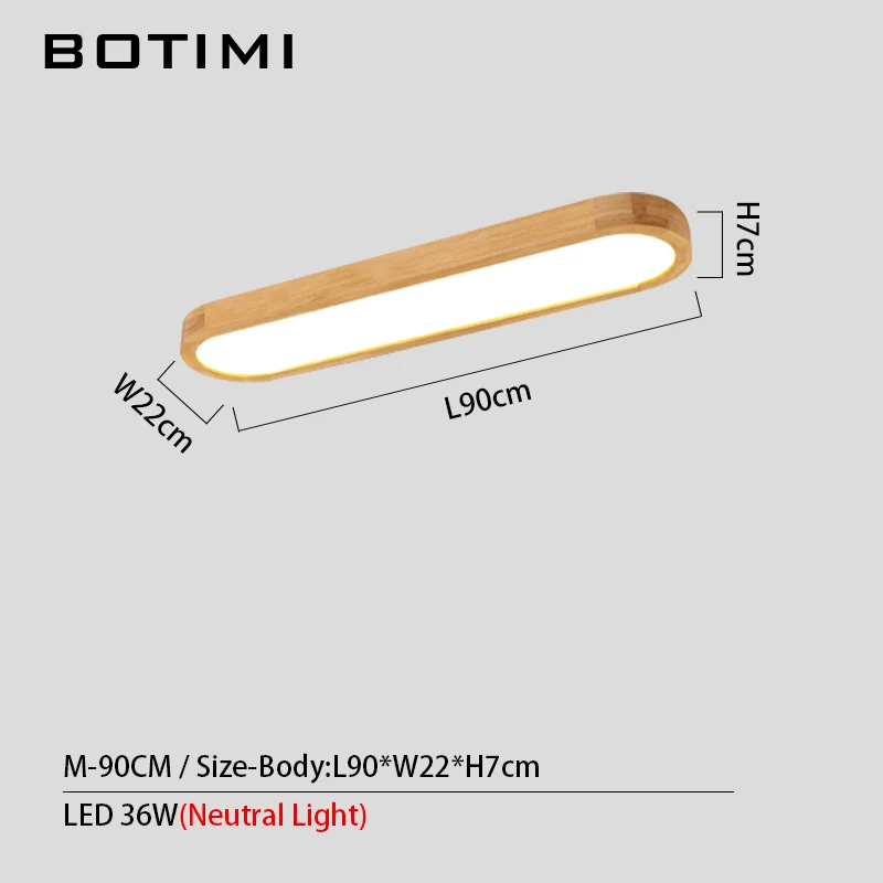 BOTIMI 220V светодиодный потолочный светильник s с длинным деревянным абажуром для гостиной, поверхностный монтаж, потолочный светильник, светильник для коридора - Цвет корпуса: M-Neutral Light