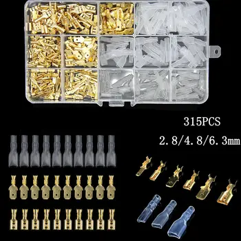 

315Pcs Electrical Wire Seal Crimp Connectors Butt Terminals Assorted Kit 2.8/4.8/6.3mm Male&Female Spade Crimping Terminal