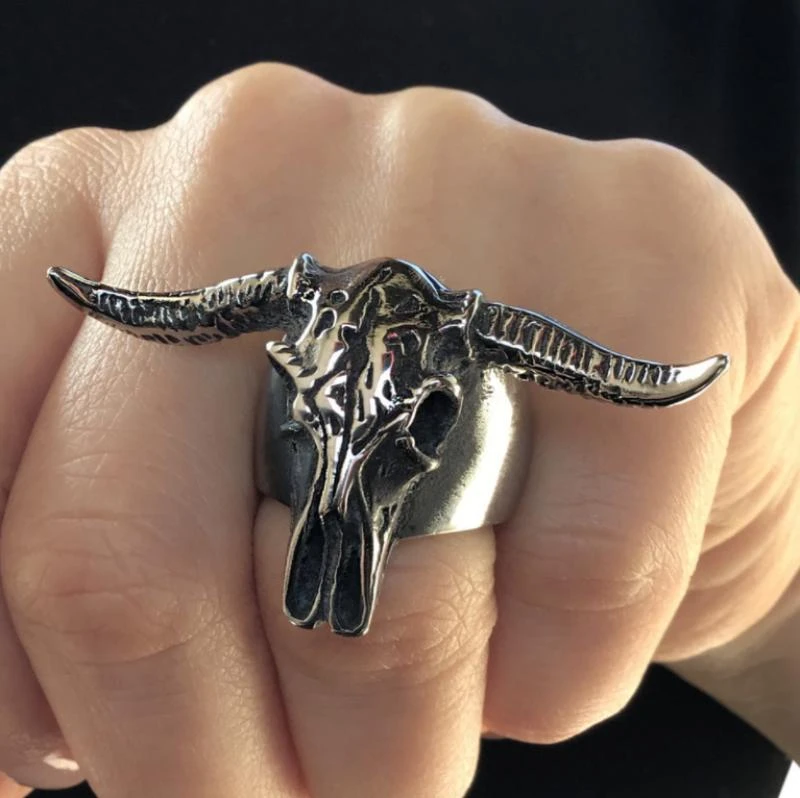 Moda europea y americana gótico Animal Bull cráneo anillo Punk para hombres exagerado de hip hop|Anillos| AliExpress