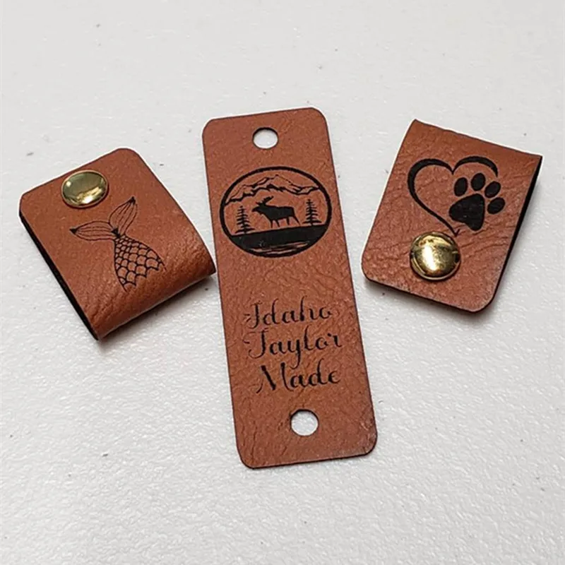 30pcs Handmade labels for clothes Leather knitting tags personalized text  logo Floding label for crochet craft items with rivets - AliExpress