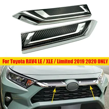 

New Arrival High Quality For Toyota Rav4 2019 Carbon Fiber & Chrome Front Grille Stripes Cover Trim 2pcs