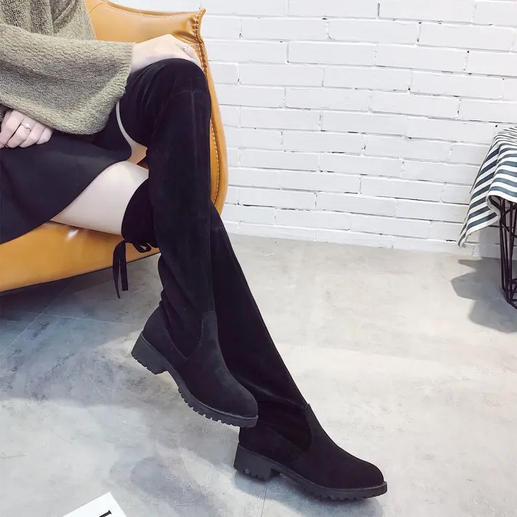 

Thigh Boot Women's High Heels Boots Women's Autumn & Winter Chunky-Heel 2019 New Style Boots plus Velvet Stovepipe Elastic-