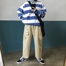 Летний японский большой карман BF ветер мужские и свободные прямые комбинезоны девять брюки Повседневная Уличная одежда хип-хоп