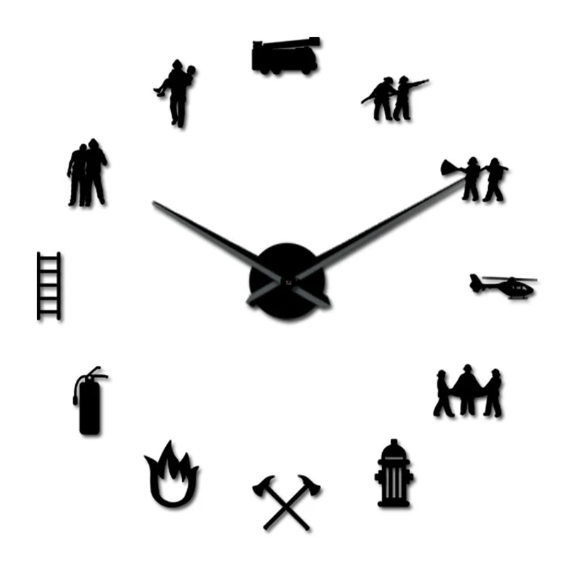 cheap Firefighter Love Diy Giant Wall Clock Fire Department Office Big Clock Watch Firefighting Rescue Volunteer Axe Hydrant Equipment
