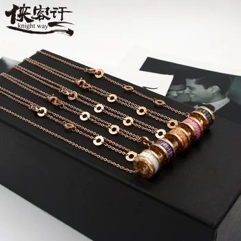 

New Delicate Roman Number Circle 5 Color Crystal Necklace Pendant Top Quality Titanium Steel Brand Jewelry Women Necklace
