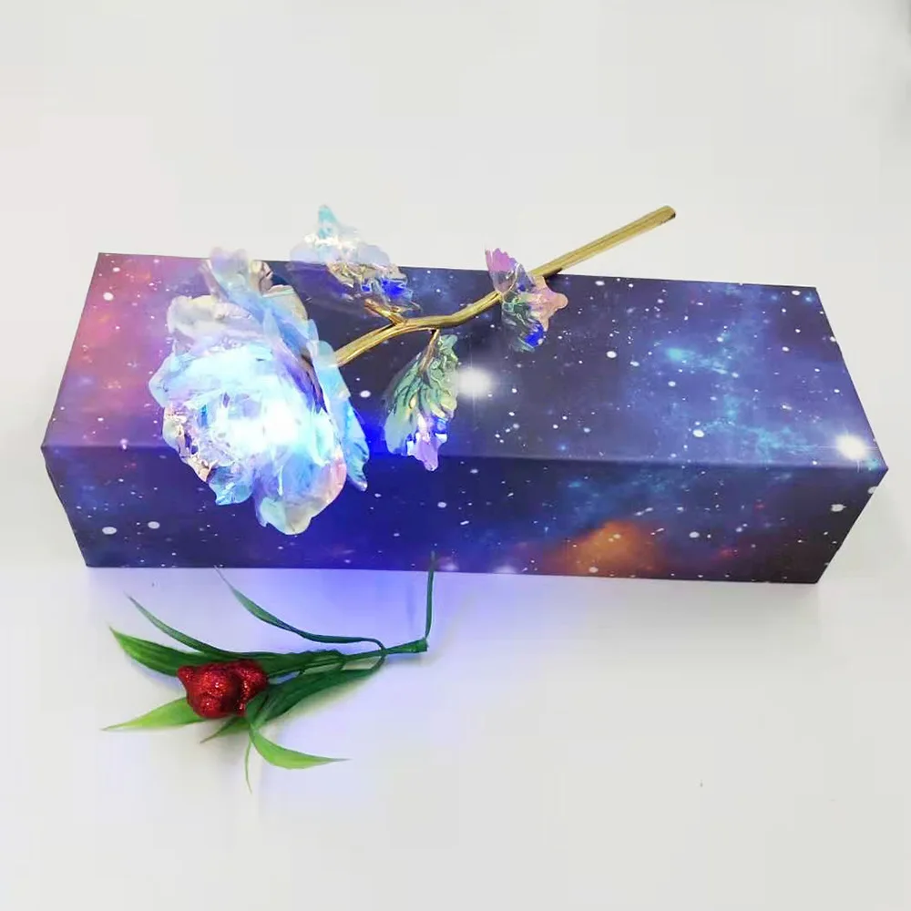 lights Rose Gift box 1 шт., имитация вечности, 24 K, Золотая фольга, розовый цветок, радуга, День Святого Валентина, романтический цветок, свадебный подарок, красивый светодиодный светящийся - Цвет: lights Rose Gift box