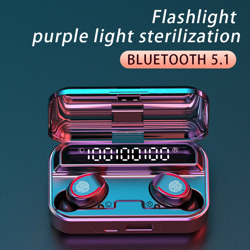 Bluetooth 5 1 Wireless Headphones with microphone Waterproof Sport TWS Earphones Touch Control Music Earbuds Mini Flashlight