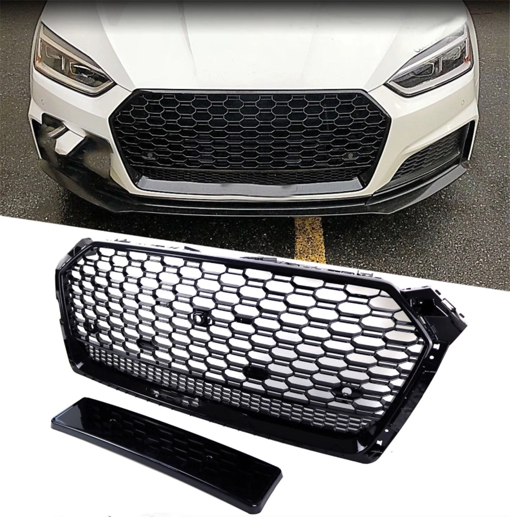

For Audi A5 S5 RS5 17-19 Quattro Front Grille Honeycomb Mesh Upper Grill BLACK