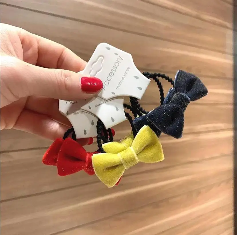 6/8 шт. новые бархатные волосы ленты-бантики для волос с украшением-бантом для волос резинки для волос Для женщин милые аксессуары для волос галстук-бабочка, "конский хвост", Q63