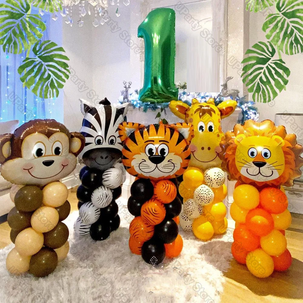 1 Set Palloncini Compleanno Safari Wild One Jungle Animal Foil Elio Globos Per Baby Shower Safari Decorazioni Per Feste Di Compleanno