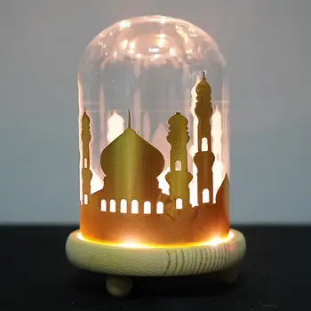 

Yiwa EID Mubarak LED Night Light Ramadan Wooden Base Table Desk Lamp Muslim Party Retro Holiday Home Decor