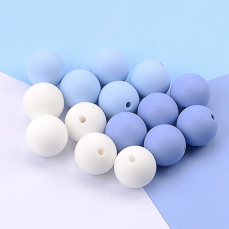 blue series LOFCA 10 шт./лот, силиконовые бусины, 15 мм, свободные бусины, Детские Прорезыватели, игрушка без бисфенола, пищевого класса, DIY, жевательные ювелирные подвески, изготовление - Цвет: blue series