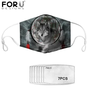

FORUDESIGNS Art Boho Dream Wolf Style Printing Face Cover Mask with 7pcs PM 2.5 Filters Reuasble Macka Elastic Mouth Mascarillas