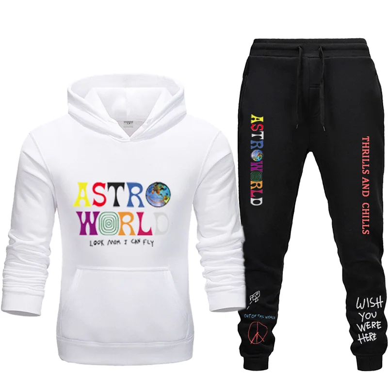 Мужской модный Повседневный Спортивный костюм Трэвиса Скотта Astroworld, Толстовка и спортивные штаны, комплект из двух предметов, толстовка с капюшоном, спортивный костюм, новинка, толстовки с капюшоном