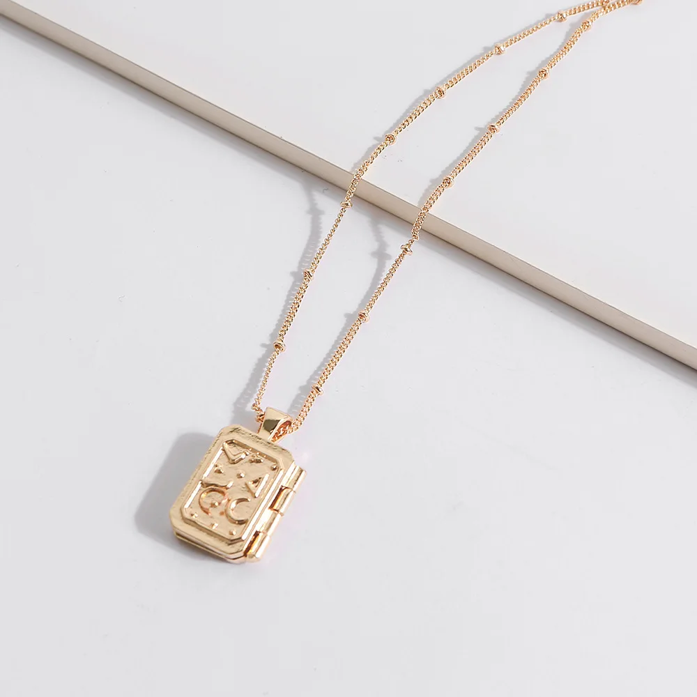 

Ukmoc Origional Religious Necklace Women's Europe And America Retro Fashion Square Book Necklace Pendant