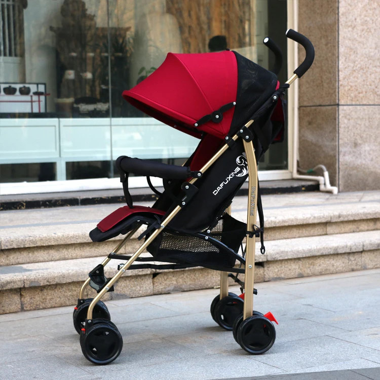 Baby four-wheeled stroller baby umbrella car can sit reclining folding ultra-light shock absorbent gauze cotton pad