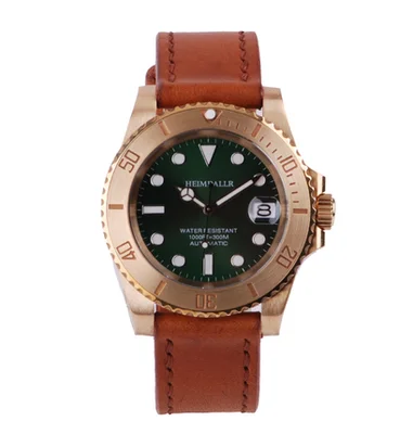 green dial Бронзовые часы с призраком сапфировое стекло 300 м водонепроницаемые автоматические механические старомодные Ретро личные мужские наручные часы для дайвинга - Цвет: green dial