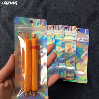 

30Pc 6x15cm Long Holographic Zip Lock Bag Transparent Laser Aluminum Foil Flat Ziplock Plastic Pouches Bags for Jewelry Cosmetic