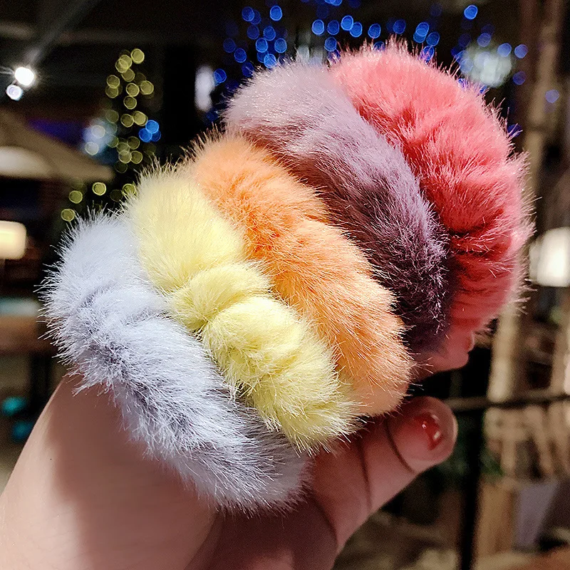 Fashion Fur Ponytail Holder Headband Sweet Plush Hairbands Girl Colorful Women Soft Elastic Scrunchies Rubber Hair Accessories