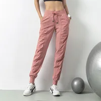Luobolan Tatting Fabric Drawstring Running Sport Joggers Women Quick Dry Athletic Gym Fitness Sweatpants with Two Side Pockets 2