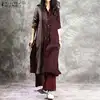 2022 ZANZEA printemps femmes Vintage couleur Patchwork coton chemise longue Robe décontracté à manches longues Robe d'été Femme Robe Bottons Vestidos ► Photo 3/6
