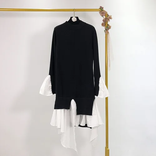 SuperAen/ осеннее Новое модное женское платье в Корейском стиле, повседневное женское платье с воротником-стойкой и длинным рукавом, Необычные платья - Цвет: black