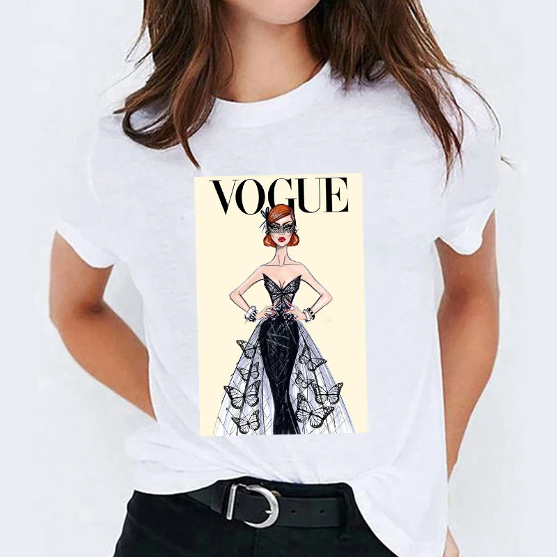 Женский элегантный журнал мультфильм милые дамы Vogue Топы графические женские s футболки женская рубашка женская футболка Harajuku футболка футболки - Цвет: CZ9038