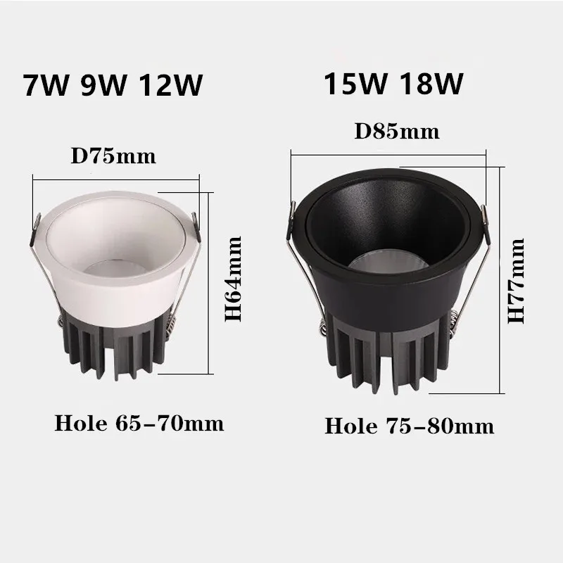 Downlight Dimmable Anti Glare Recessed AC220V 110V 240V 7W-15W Lamp Round Led Cob Ceiling Room Bedroom Spot Light led downlight recessed ceiling spotlight