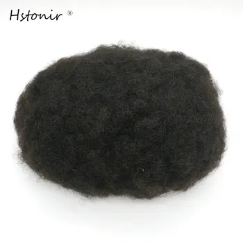 

Hstonir 7x9.5" 1B# Men Afro Toupee Swiss Lace with Poly Super Curl Indian Remy Hair Toupee Mens Hair Piece H061