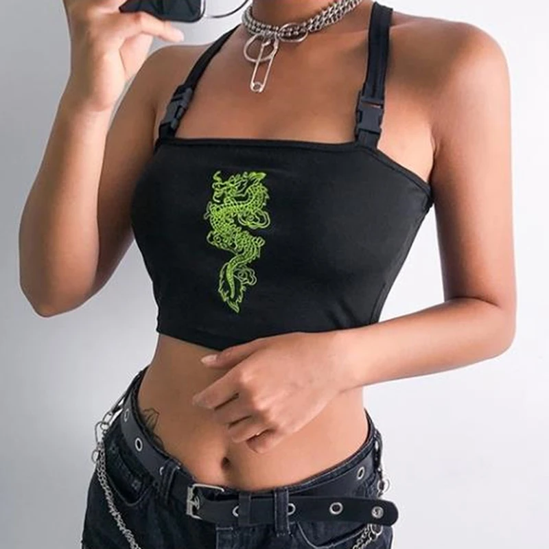 2020 Summer Female Slim Tops Chinese Style Sexy Tank Top Women Dragon Embroidery Camis Backless Sleeveless Camisole | Женская одежда