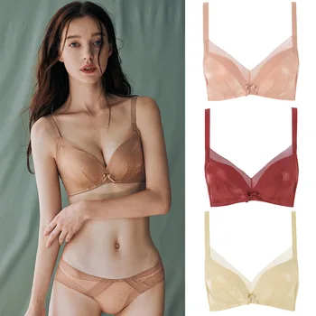 

New Arrival Women Transparent Mesh Sense Of The Temptation To Seamless Wireless Gathered Small Chest Bow Bra Soft Sexy Bras Top