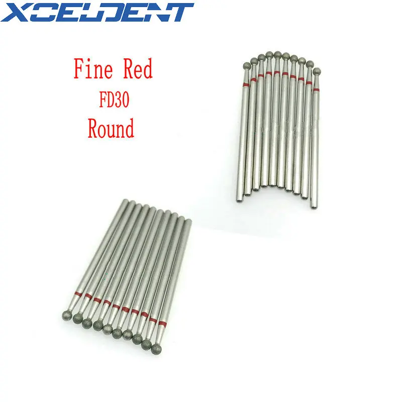 10pcs Fine Red dental Shank Diamond Grinding Bur Drill For Dental Grinding Dental Polishing Burs 2.35mm