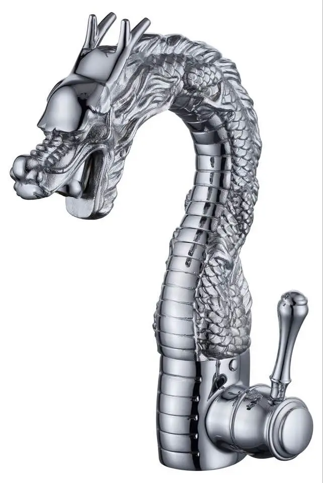 

Free shipping Chrome clour single hole dragon faucet bathroom lavatory sink animal faucet Mixer tap
