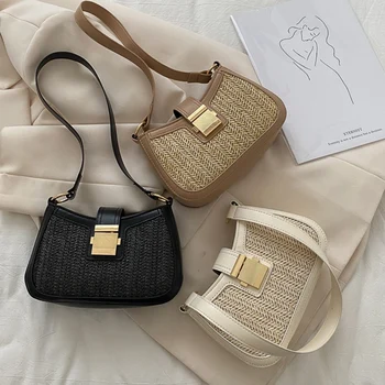 

Straw Woven Women's Shoulder Bag Fashion Casual Acrylic Messenger Bag Handbag Mini Bag Mobile Phone Bag