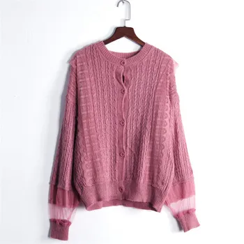 

H.SA Women White Cardigans 2019 Hollow Out Lace Knit Jumpers Pink Sweater Cardigans Button Up Lace Stitch Sexy Knit Cardigans