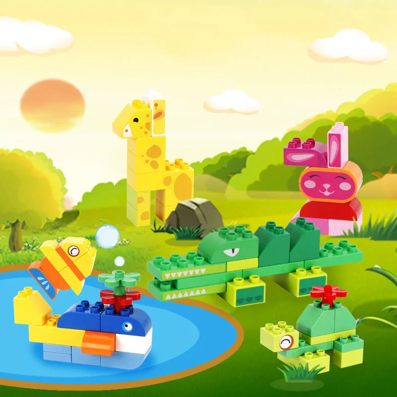 

Best selling Hundred changes Large Granules Building Blocks Bricks Animal Park Assembled Children Educational Creative Toys O47