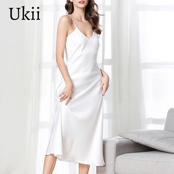 

Ukii Sexy Satin Silk Midi Sleepdress For Women Night Gown 2020 Solid Dresses Homewear Lounge Wear Sleepwear Plus Size Dropship