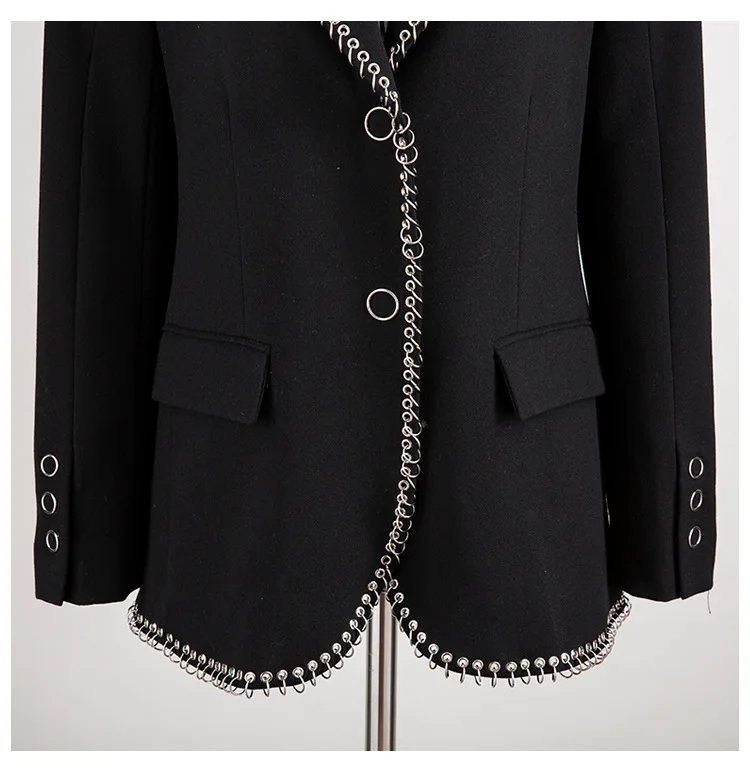 GetSpring Women Blazer Single Breasted Long Sleeve Ladies Black Blazer Coat Metal Ring Irregular Women's Slim Suit Jacket