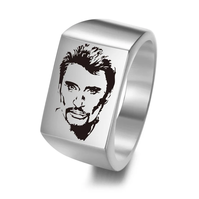 Personalized French ROCK Star Johnny Hallyday Photo Engraved Stainless Steel Ring for Fans Anniversary Ring Gift for Men SL-101