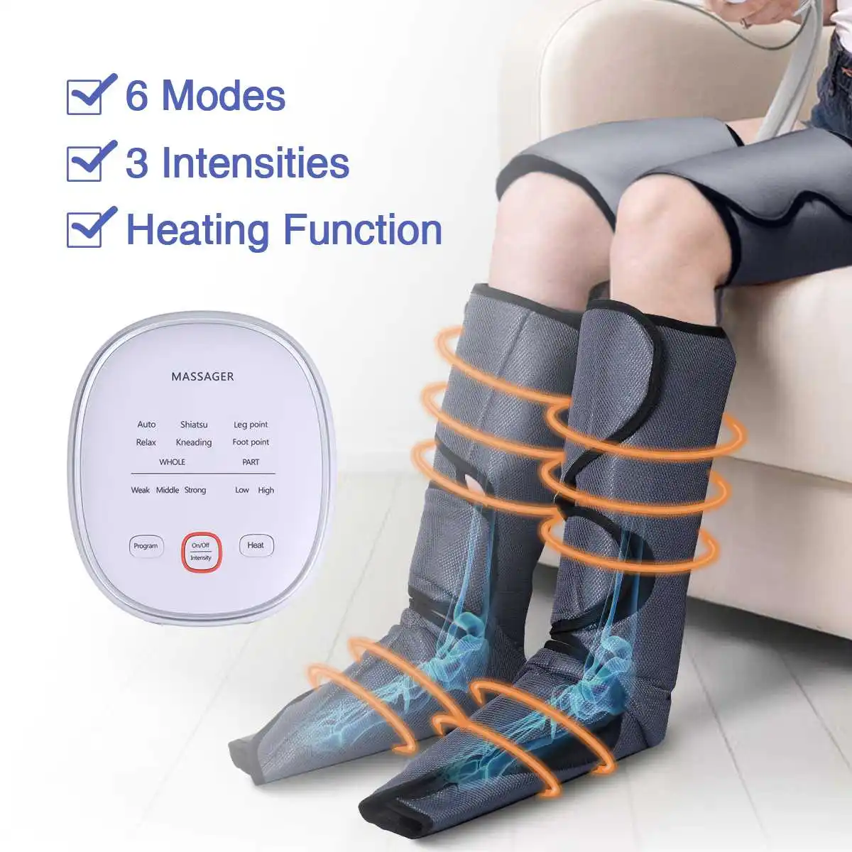 

Electric Leg Massager Adjustable Foot Leg Massage 6 Modes Therapy Promote Blood Circulation with Knee Heat Relieve Pain Fatigue